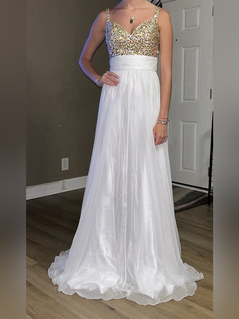 La Femme White Gown with Gold Sequin Bodice